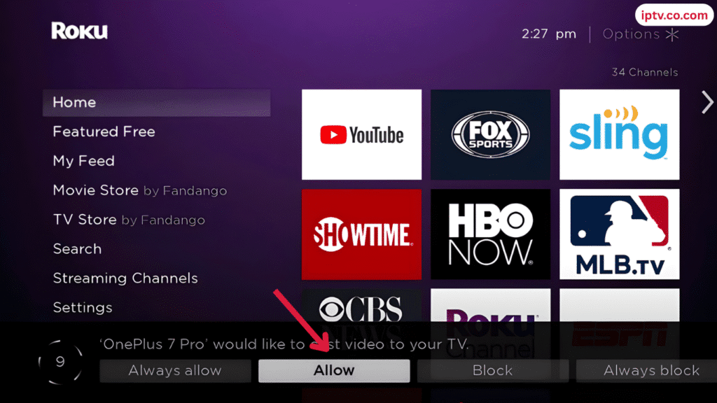 Return to your Roku device and select 'Allow' to confirm the connection
