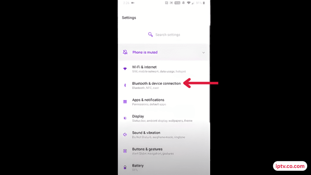 tap on Bluetooth & Device Connection