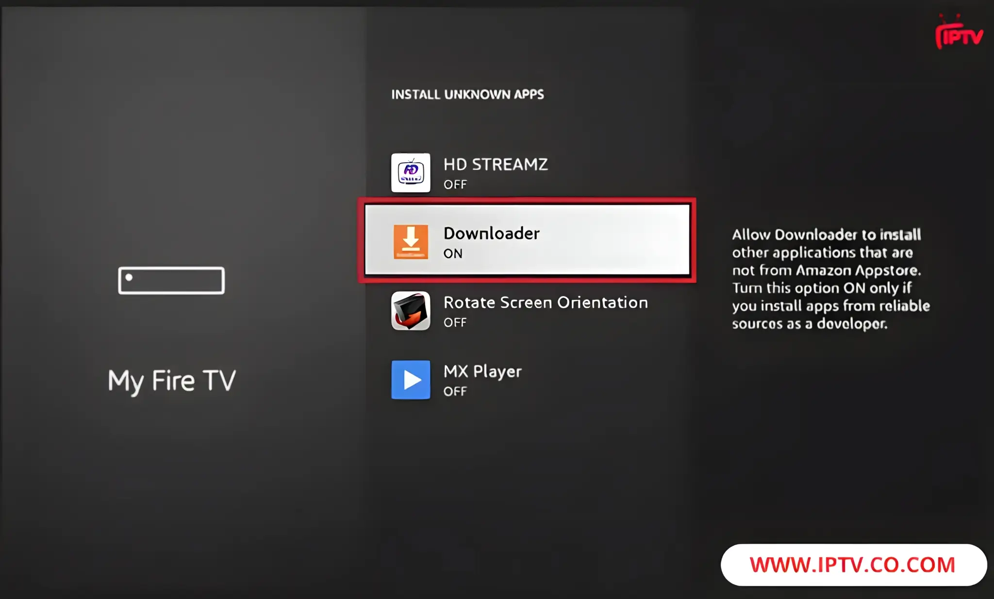 Navigate to Downloader and select it to turn it ON.