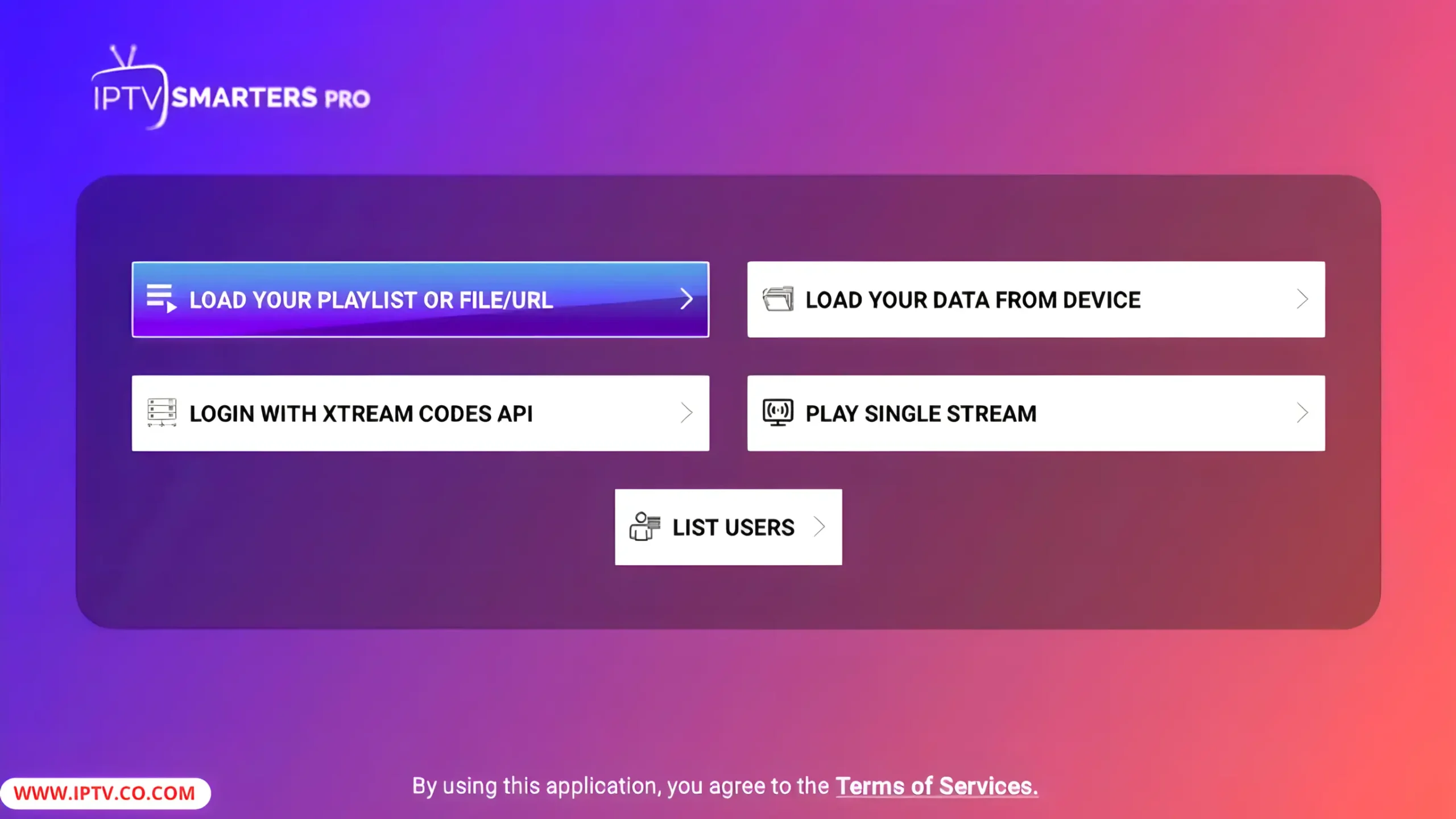 IPTV Smarters Pro home