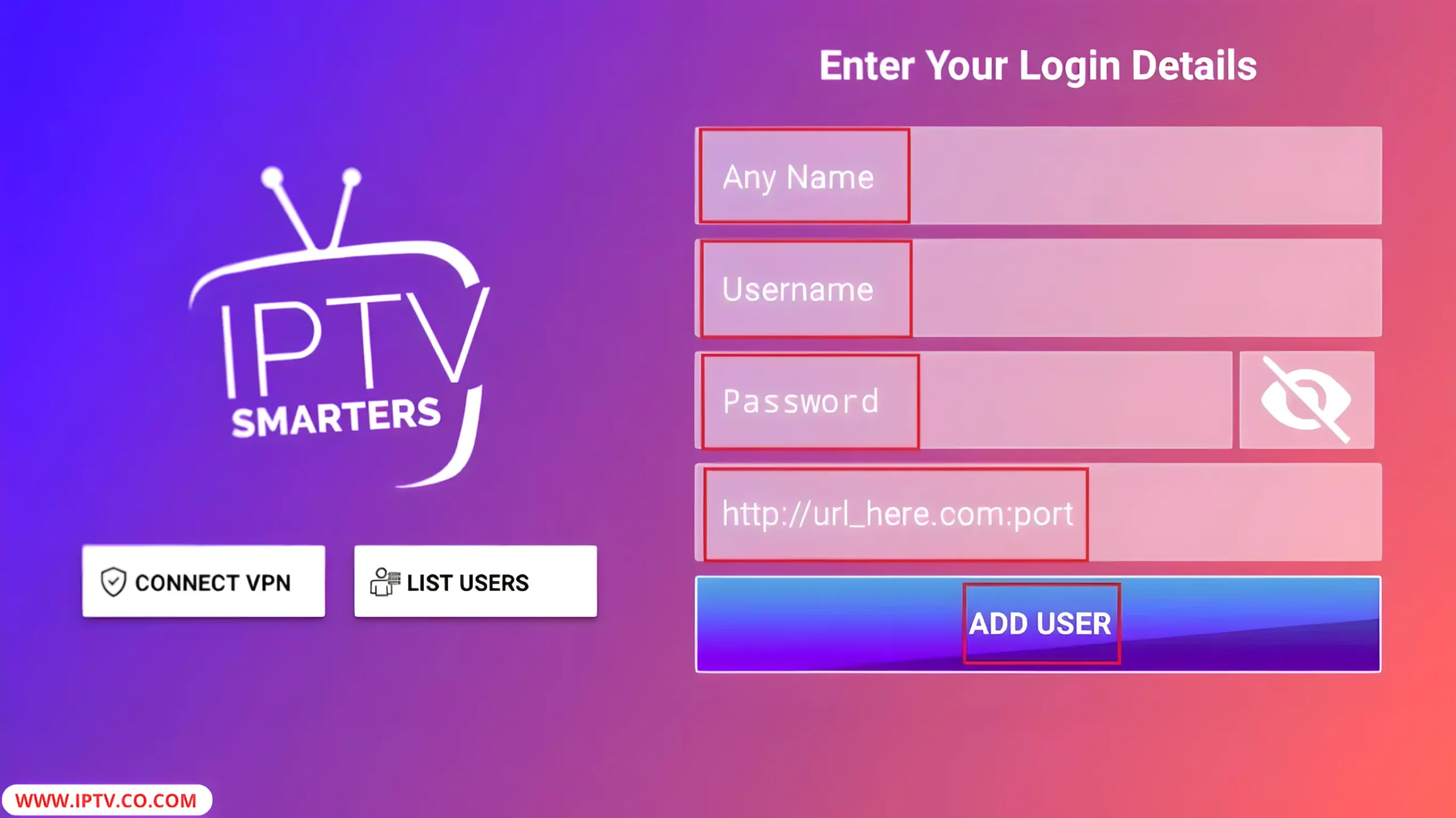 add your name, username, password, and URL