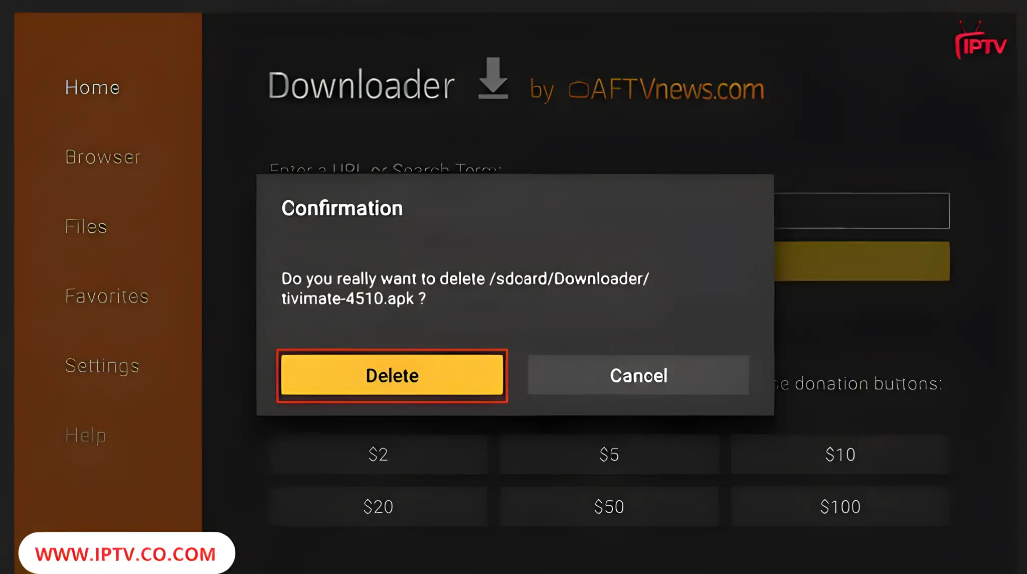 Click Delete once more to finalize the removal of the TiviMate APK.
