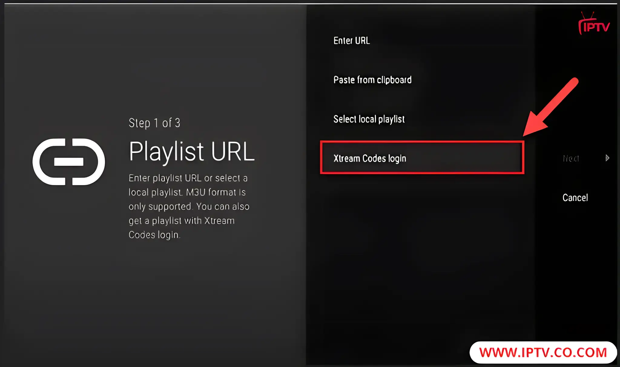 Select the Xtream Codes login option and enter the Xtream connection details