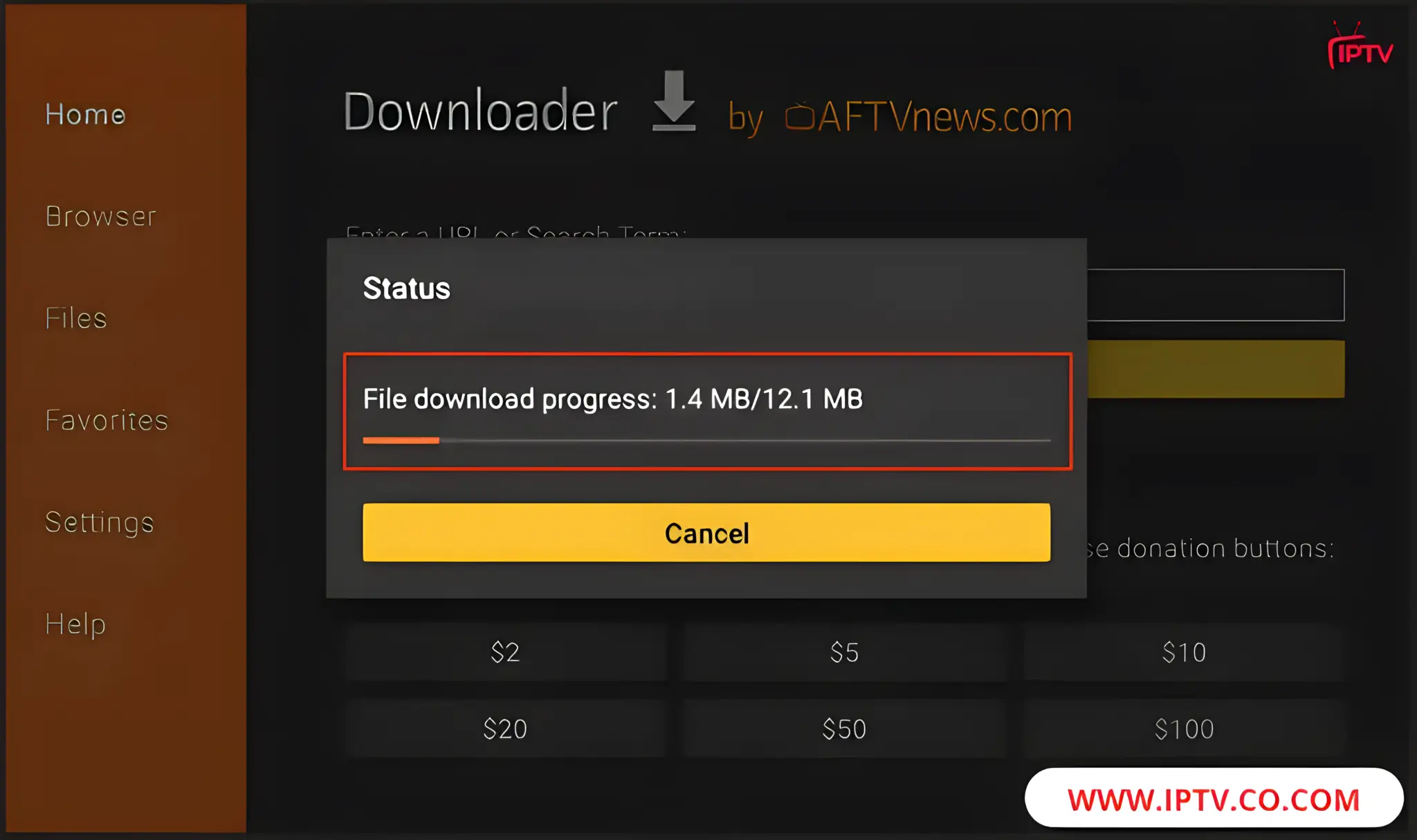 The Downloader app will install the latest TiviMate APK on your FireStick, which is approximately 12MB in size.