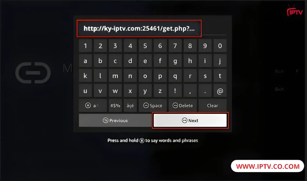 TiviMate will ask for your M3U link. Enter your M3U link and press Next.