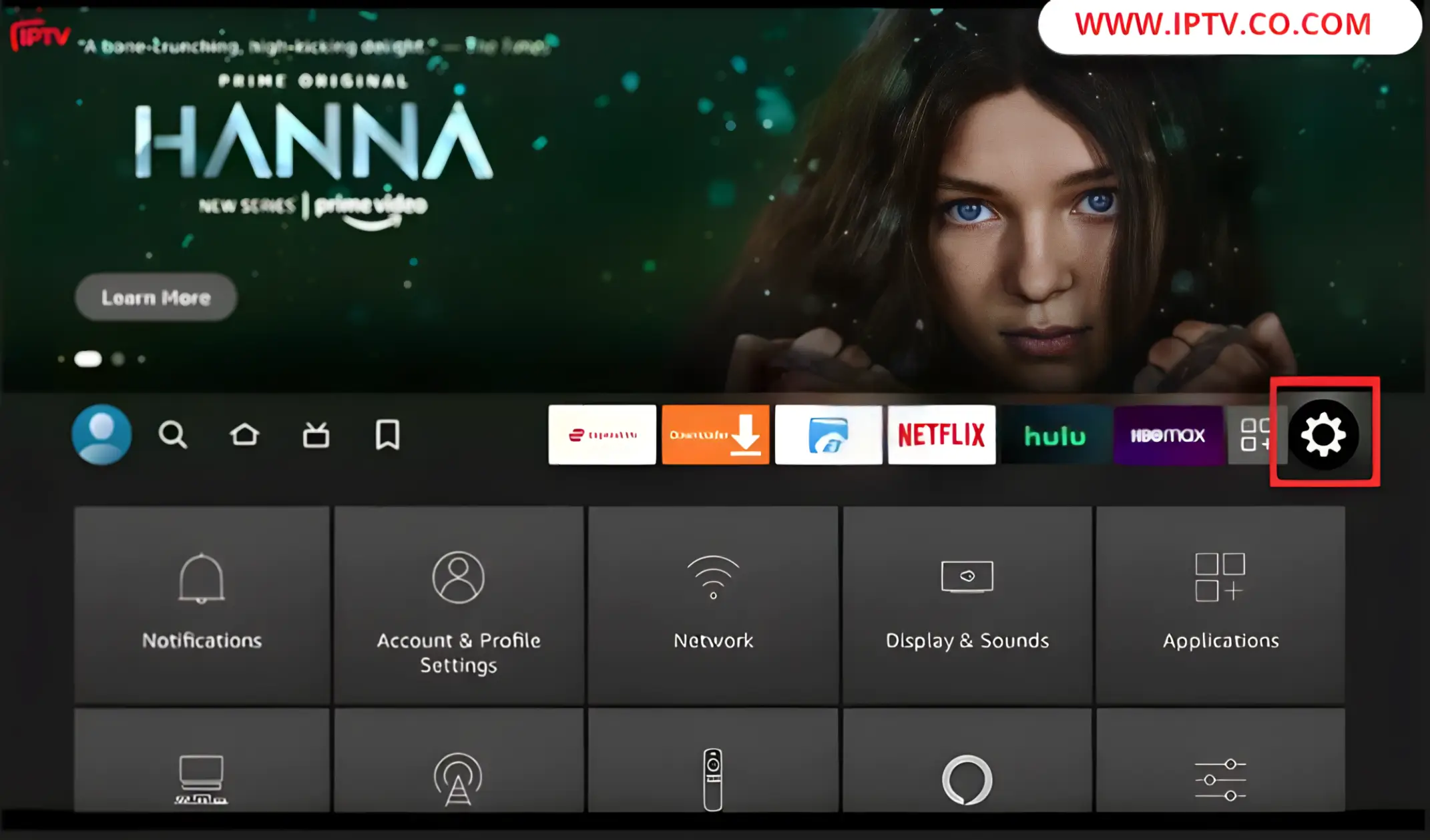 From the FireStick home screen, go to and select the Settings icon