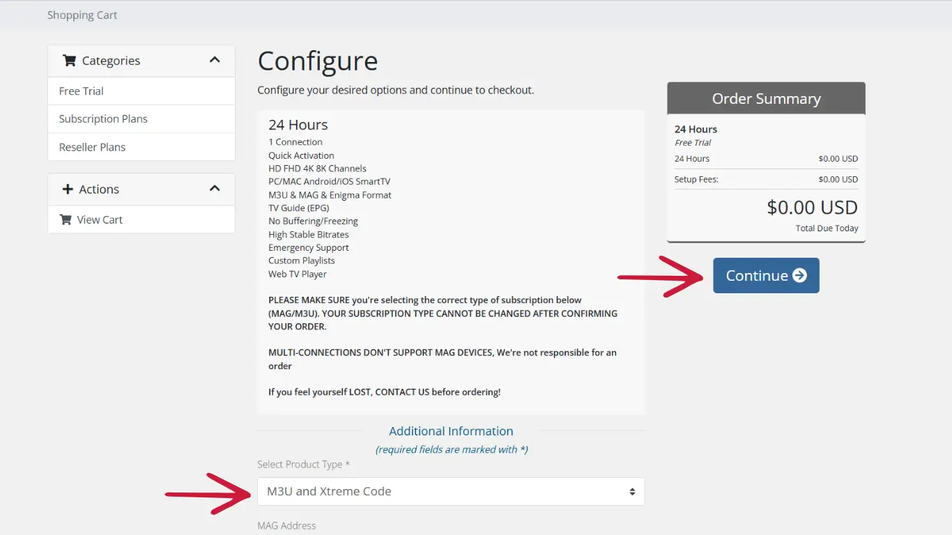 Choose Xtream Code and M3U then press Continue (1)