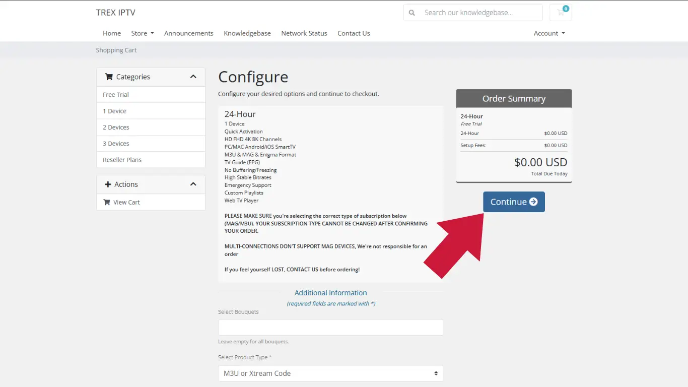 Select M3U or Xtream Code, then click “Continue.”